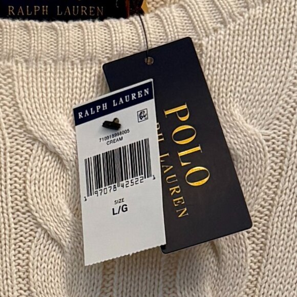 Polo Ralph Lauren Cream Cotton Cable Knit Crewneck Sweater Size Large NWT - Picture 3 of 6